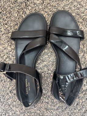 kate spade Black Patent Leather Cross-Strap Sandals